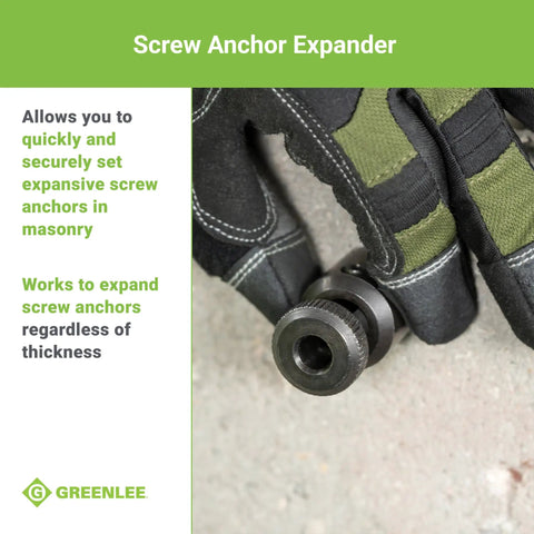 Heavy-Duty Screw Anchor Expander For Caulking Anchors 1/4-20 Size masonry tool held in gloves on concrete surface