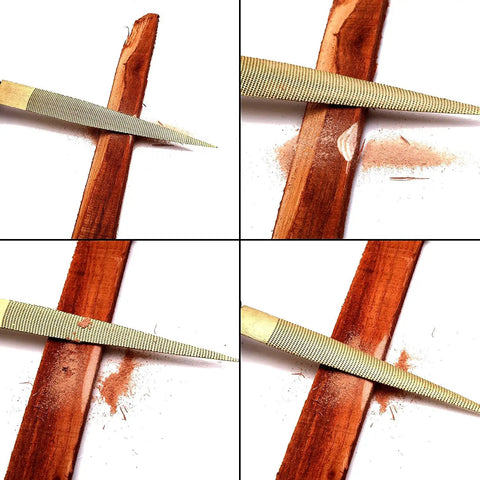 Badass Wood Rasp File Set Heavy Duty Carbon Steel With Comfort Grip Handles For Quick Shaping And Smoothing in action on wood.