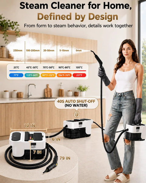 Gevolcm G1 Pro Steam Cleaner With 3 Level Adjustable Handle And 18 Accessories White Portable Handheld Engine for efficient cleaning.