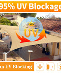 Brown Rectangle Sun Shade Sail Canopy, 16 Ft By 20 Ft, Durable Virgin Polyethylene Fabric That Blocks Up To 95 Percent Of UV Rays and 90 Percent Of Visible Light, Curved Edges To Prevent Sagging, Custom Size Options, installed over patio