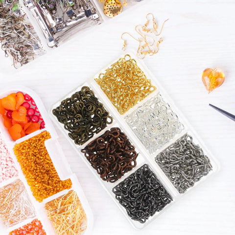 Colorful Mix Screw Eye Pins Kit Handy For Jewelry Making And DIY Crafts With Self Tapping Eyelets And Threaded Hooks displayed in containers