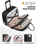 MATEIN rolling laptop briefcase, black fabric with large wheels, holds 17.3-inch laptop and files with multiple pockets
