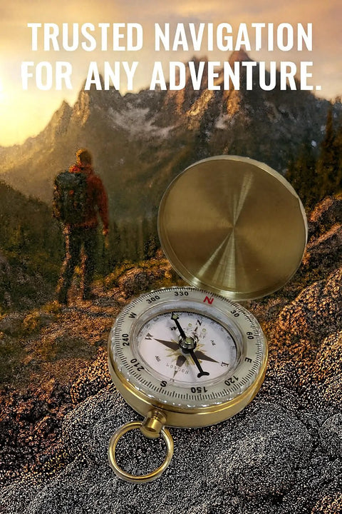 Glow In The Dark Brass Pocket Compass For Kids, Waterproof Navigation Tool for Camping and Hiking with Luminous Dial