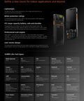 Built Tough Android Handheld Scanner PDA featuring Lightning Fast Barcode Engine and Zero Lag GMS Interface, ergonomic design and multiple features.