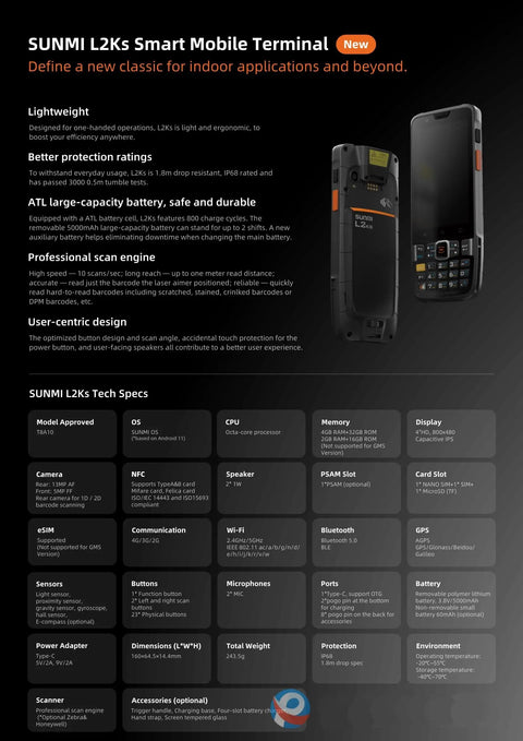 Built Tough Android Handheld Scanner PDA featuring Lightning Fast Barcode Engine and Zero Lag GMS Interface, ergonomic design and multiple features.