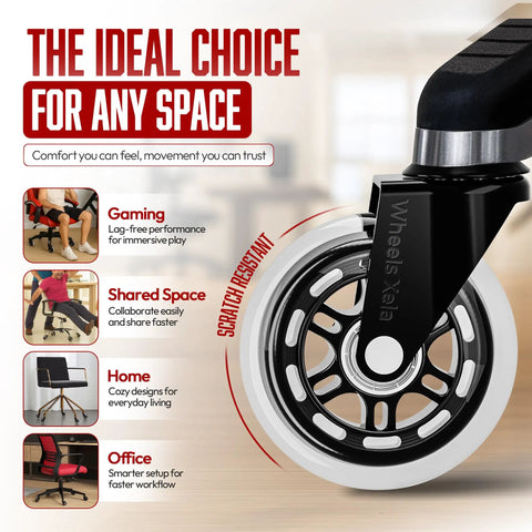 Close-up of a Heavy Duty 3 Inch Office Chair Wheel, 5-Pack Rubber Caster for Quiet Rolling on various surfaces.