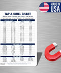 Straight Up Solid Magnetic Tap And Drill Size Reference Chart Eight By Ten Inches showing various tap drill sizes on a white magnetic board.