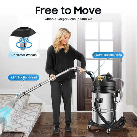 User operating Badass Commercial Carpet Cleaner 60L 3 In 1 Industrial Steam Vacuum For Hotels Office Workhorse with flexible hose.