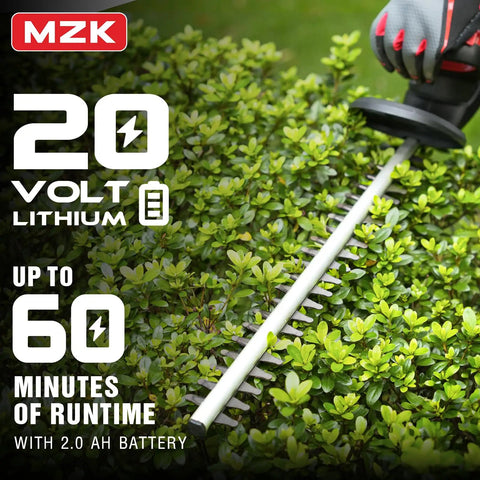 22 Inch Cordless Hedge Trimmer With 20V Battery Included for no fuss yard work, cutting green shrubs with long steel blades.