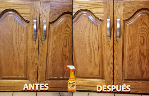 Comparison of wooden cabinets before and after using Orange Oil Wood Polish For Antique Furniture And Cabinets, Cleans Dirt and Wax Build-Up