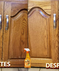 Keep Your Wood Looking Crisp And Protected With This Real Orange Oil Polish That Hits Different On Tables And Cabinets Delivering A Smooth Dime Shine While Blocking Daily Wear And Tear For Sure, showing cleaned, polished oak cabinet doors.