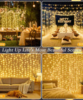 200 LED Curtain String Lights 9.8 By 6.6 Feet Plug In Fairy Lights with Timer used in wedding, birthday, home, and bedroom decor