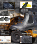 Slip On Steel Toe Go To Work Boots For Men Waterproof Non Slip Lightweight All Day Comfort Built For Tough Industrial And Construction Jobs With Impact And Puncture Protection And CSA ASTM Safety Approved