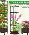 self watering tomato planter with trellis for patio, 55.9 inch raised garden bed pot with trellis, no fuss all in one kit with plant clips