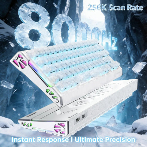 Compact 60 Percent Wired Mechanical Gaming Keyboard Featuring Magnetic Rapid Trigger Switches And Dope 8K Polling Rate With White Carbon Fiber Top Plate And Crisp Rgb Lighting For Your Badass Setup viewed from the top with RGB lighting.