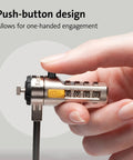 Get Your Hands On This Badass Laptop Security Cable Lock With Sweet Push Button Design And Resettable Four Digit Combination Code On Six Foot Cut Resistant Steel Wire For Office, close-up of push-button mechanism.