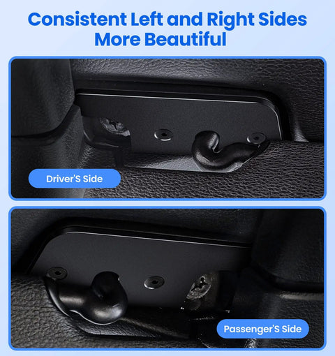 Driver and passenger side Heavy Duty Sun Visor Repair Kit For Jeep Wrangler JL JLU 2018 2023 And Gladiator JT 2020 2023 Aluminum Alloy Full Size Visor Mounting Clips Replacement With One Piece Design For Seamless Factory Look in black, installed view.