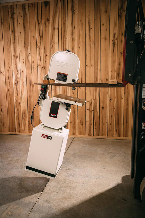 14-Inch Woodworking Band Saw Workhorse With 1 HP Motor, 115/230V Single Phase, Cast Iron Frame, Rack And Pinion Blade Guides, Ball Bearing Guides, 6-Inch Resaw Capacity For Cutting Large Wood Pieces