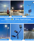Image collage of LED street lights in various locations, showcasing wide applications and bright illumination for public spaces.