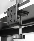 Heavy Duty Steel Reinforcement Bracket And Mount Plate For Glass Or Thin Desks Secures C Clamp Monitor Arm with mounted hardware.