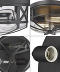 Close-up of Dope Flush Mount Ceiling Light Fixtures For Indoor Outdoor Use With Glass Shade 2 Light E26 Aluminum Black Round Frame