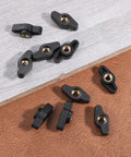 10 Piece Super Grippy Black Wing Knobs With 1/4-20 Threads for T-Track Jigs, displaying solid thumb screws on a wooden surface.