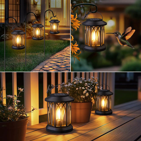 Hangin Solar Lanterns For Outdoors Waterproof 2 Pack Clip And Handle Patio Garden Lights on railing and pathway