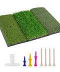 Tri Turf Golf Hitting Mat 24 By 24 Inch Portable Practice Mat For Indoor And Outdoor Use Realistic 3 Turf Surfaces With Tees