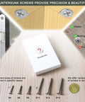 Pro Grade Heavy Duty Wood Screws In A Rock Solid 120 Piece Pack Of Rustproof 304 Stainless Steel Flat Head Phillips Fasteners With An Adjustable Countersink Bit For Knockout Results And No Sweat Carpenter Jobs Around The House Or Shed, showing different screw sizes on a wooden surface.