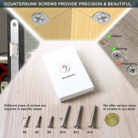 Pro Grade Heavy Duty Wood Screws In A Rock Solid 120 Piece Pack Of Rustproof 304 Stainless Steel Flat Head Phillips Fasteners With An Adjustable Countersink Bit For Knockout Results And No Sweat Carpenter Jobs Around The House Or Shed, showing different screw sizes on a wooden surface.