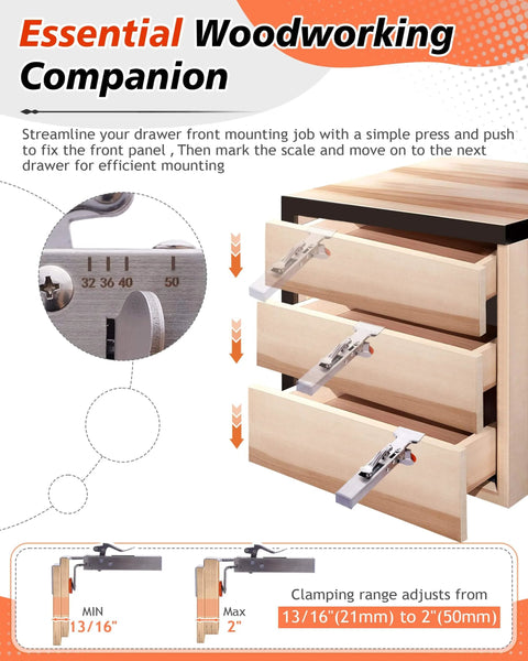 Drawer Fixing Clamps For Panel And Drawer Front Installation, Adjustable Cabinet Face Mounting Clips With Quick Release