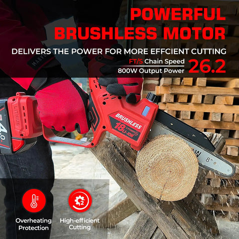 2 In 1 Brushless Cordless Mini Chainsaw With Auto Oil 8 Inch Cutting Tree Trimming Wood Battery Powered