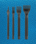 4mm Leather Lacing Stitching Chisels Kit 4 Pcs DIY Leather Hole Punch Tools Set on textured blue background