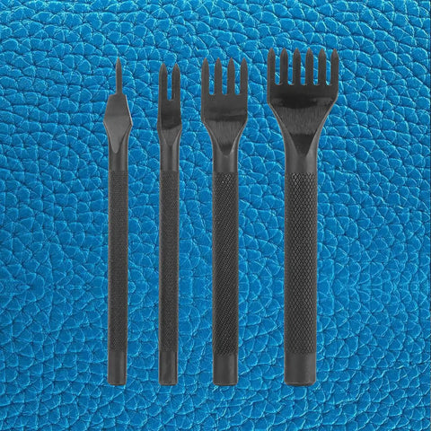 4mm Leather Lacing Stitching Chisels Kit 4 Pcs DIY Leather Hole Punch Tools Set on textured blue background