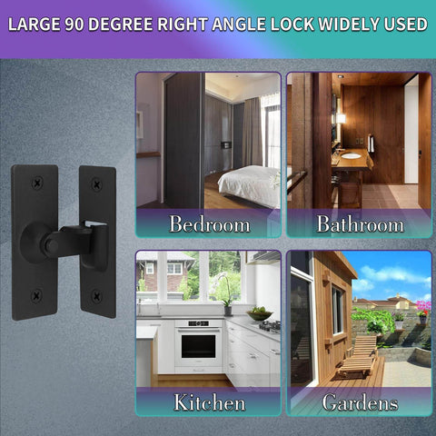 Stainless Steel 90 Degree Right Angle Sliding Door Lock for Barn Doors, suitable for bedroom, bathroom, kitchen, garden use