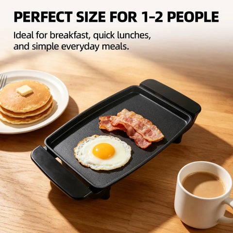 Tiny But Mighty 10 Inch Mini Ceramic Electric Griddle With Adjustable Thermostat 1200W Nonstick Skillet for eggs and bacon