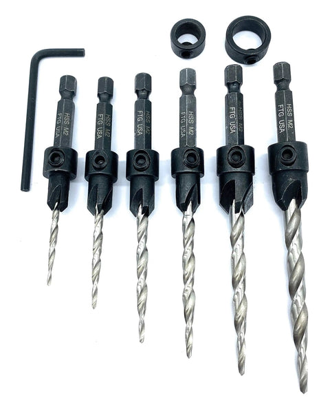 Adjustable Wood Countersink Drill Bit Set For Woodworking Six Sizes With Tapered Bits Pro Grade HSS M2 Four Flute Cutter