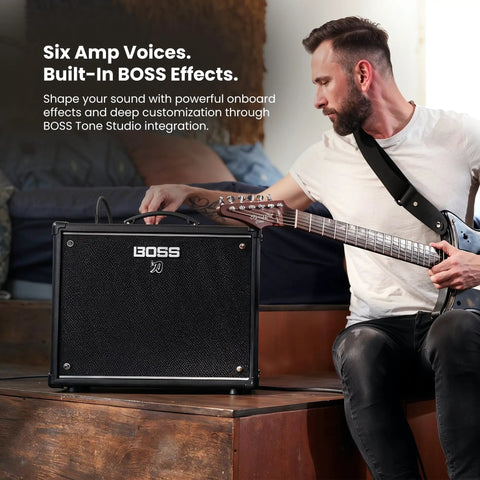 Musician using Katana 50 Gen 3 50-Watt 1x12 Guitar Combo Amp Bundle With GearLux Cable Tuner Picks And Austin Bazaar Polishing Cloth