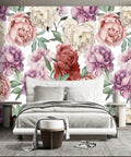 Bedroom decor with Pink Peony Floral Wall Mural For Bedroom And Living Room Decor Large 183 Inch By 120 Inch Fabric Wallpaper