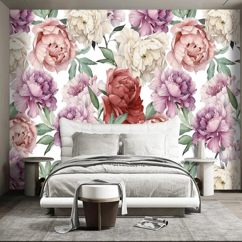 Bedroom decor with Pink Peony Floral Wall Mural For Bedroom And Living Room Decor Large 183 Inch By 120 Inch Fabric Wallpaper