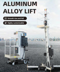 Top Notch Portable Aluminum Single Mast Lift Electric Vertical Aerial Work Platform 8M To 12M Reach, showcasing aluminum lifts with smooth maneuvering.