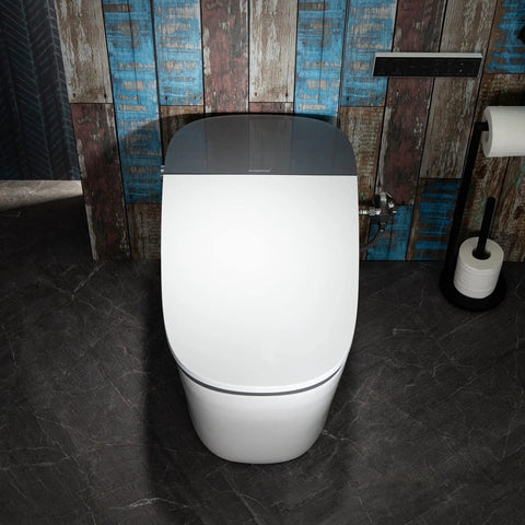 Slick Smart Toilet With 1.28 Gpf Dual Flush And Auto Open Close Lid Driven By Foot Sensor 1000g Map Flush Rating top view on dark floor