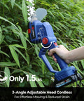 User holding Cordless Hedge Trimmer With 21V Battery, 2-In-1 Grass Shears, lightweight design, trimming hedges