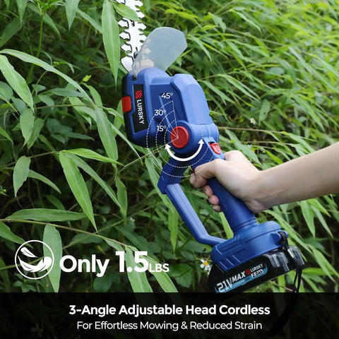 User holding Cordless Hedge Trimmer With 21V Battery, 2-In-1 Grass Shears, lightweight design, trimming hedges