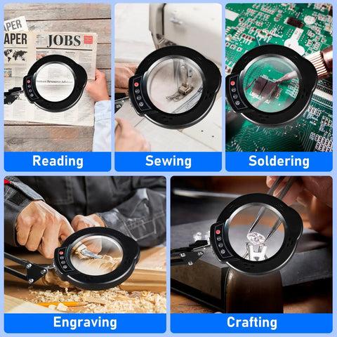 10X Magnifying Lamp With Light And Stand For Reading Crafts Jewelry Sewing in use for reading, sewing, soldering, engraving, crafting