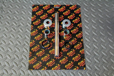 Yamaha Banshee Front Swingarm Bearings Rebuild Kit With Pivot Sleeve And Tube 9 Piece Direct Fit Upgrade For 1987-2006 ATV Includes Pivot Tube And Needle Bearings, laid out on branded backing card
