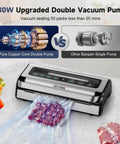 Powerful Vacuum Sealer 12 In 1 With Dual Pump, Built In Cutter displayed on counter sealing food