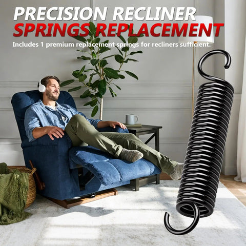 Heavy Duty Replacement Recliner Springs 4 7 8 Inch Extension Hardware Featuring Three Quarter Offset Hooks and Twenty Nine Coils for Smooth Lounging.