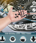 Hand holding Heavy Duty Self-Locking Nylon Cable Tie Buckle Kit, 100 PCs With PP Box, UV Resistant for car engine work.