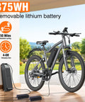 Go To 26 Inch Commuter Electric Bike With 720W Peak Motor, 5 Level Pedal Assist, 375Wh Removable Battery charging outdoors